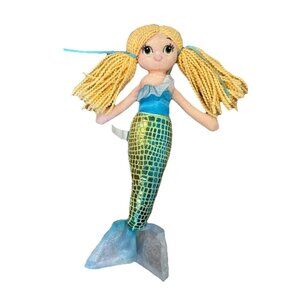 Douglas Cuddle Toy Mermaid Plush Doll Blonde Yarn Hair Blue Green 10”